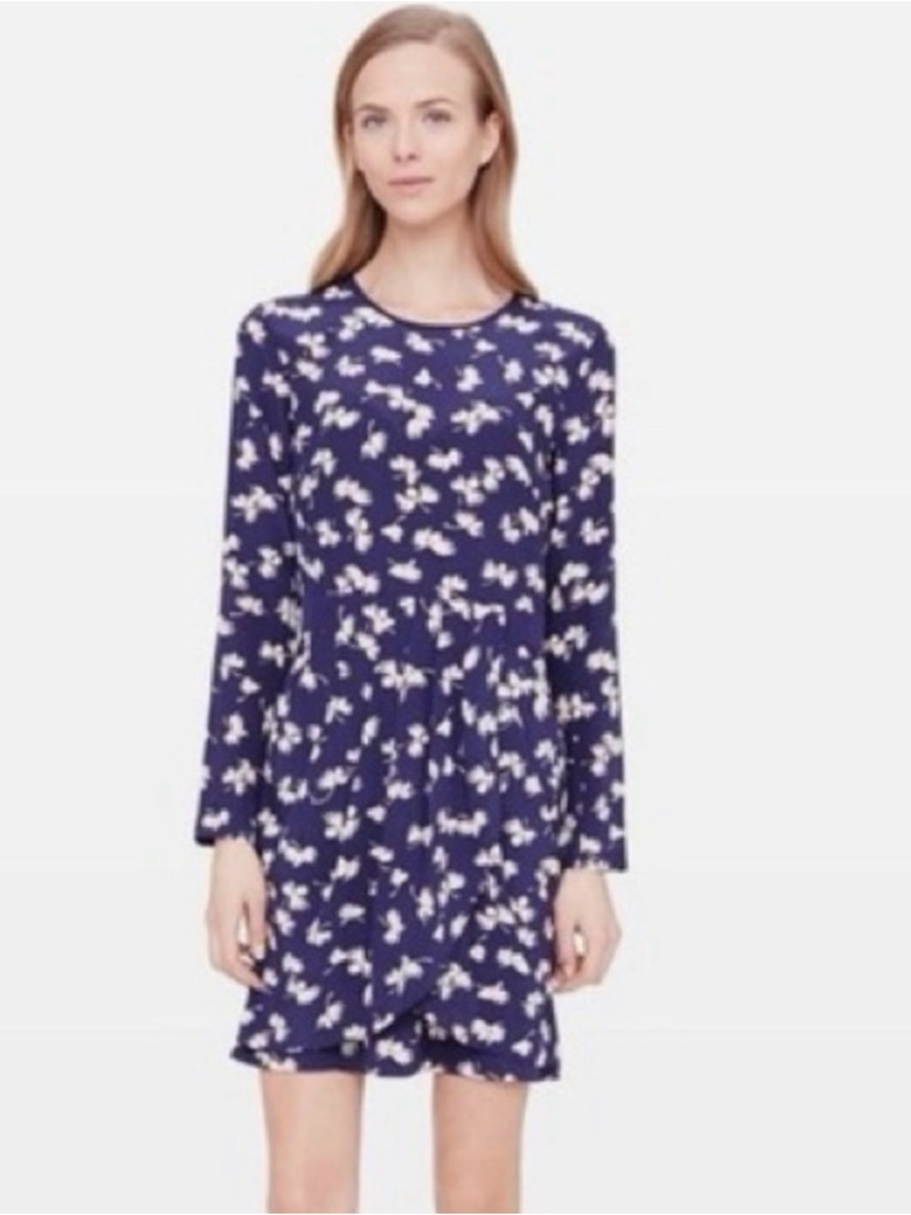Club Monaco Navy and White Floral Long-Sleeve Dress